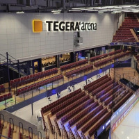Spielstätte des Achtelfinalrückspiels in der CHL, die Tegera Arena in Leksand, Schweden