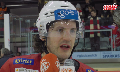 Torschütze Manuel Ganahl sprach direkt nach der Ehrenrunde am Eis der Heidi Horten-Arena über die Partie