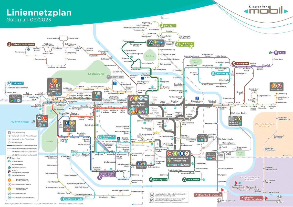 Das seit 3. September gültige Liniennetz der Stadtwerke Klagenfurt