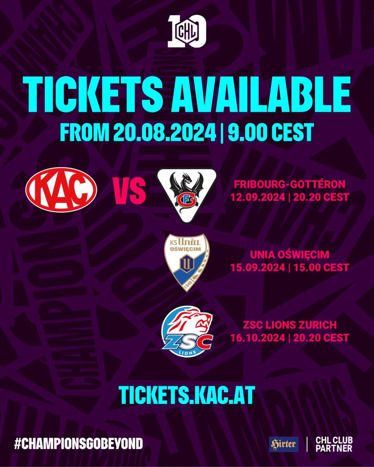 Die Heimspieltermine des EC-KAC in der Champions Hockey League
