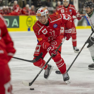 Mathias From trug im Heimspiel gegen Tychy in Abwesenheit von Mario Kempe das CHL-Topscorer-Trikot